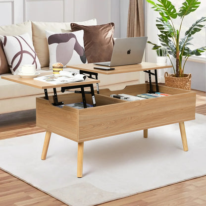 Lift Top Coffee Table with Separate and Hidden Storage Compartment, Double Lift Table Top for Home Living Room