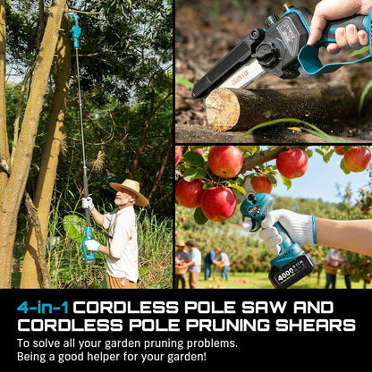 Seesii 3-in-1 Brushless Cordless 30mm Electric scissors 6'' Brushless Electric Chainsaw w/2.4m Extension Telescopic Rod Tool