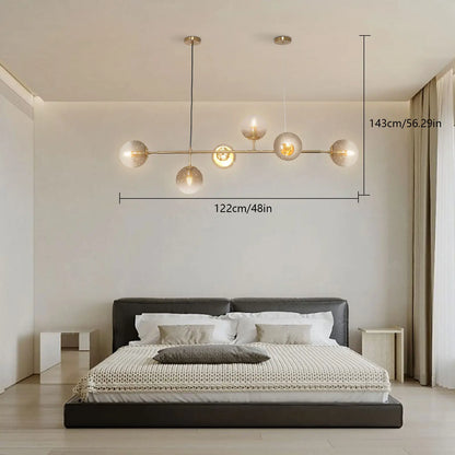 6-Light Modern Gold Linear Globe Ceiling Light Pendant Lamp Sputnik Chandelier