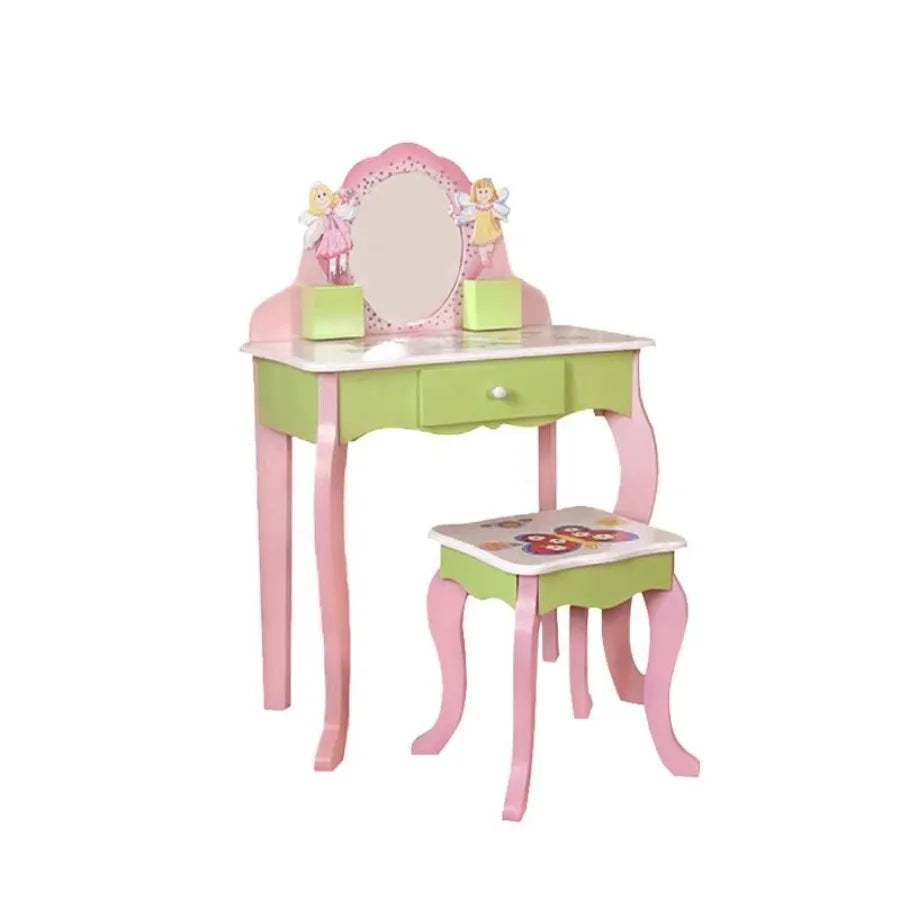 Princess Vanity Make Up Table Wooden Dressing Table With Mirror And Stool For