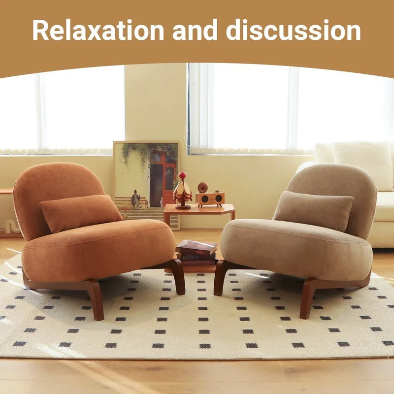 Camel Accent Chair with Solid Wood Legs, Soft Fabric Armless Reading Chair for Living Room Bedroom Apartment Balcony