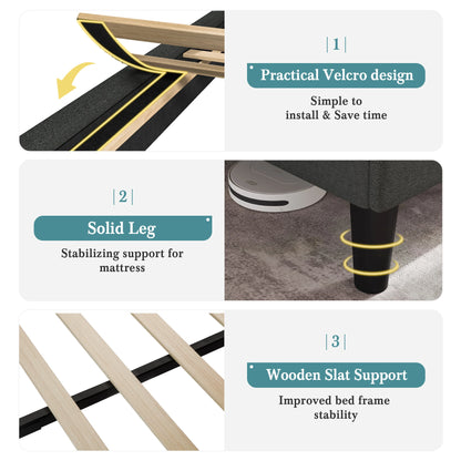 Classic Bed Frame with Button Tufted Wingback Headboard Platform Bed