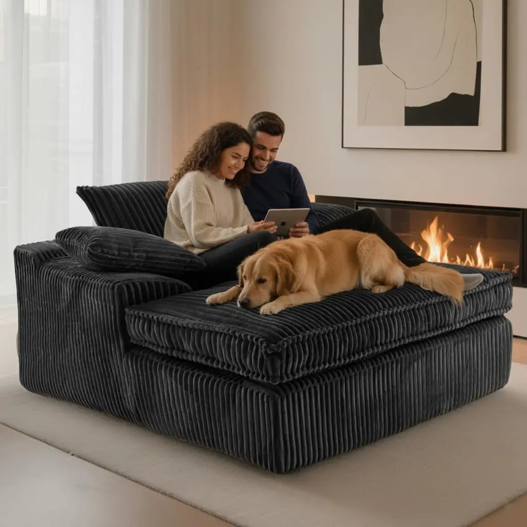 Oversized Chaise Lounge Chair Indoor, Corduroy Upholstered Deep Seat Sofa Couch, Cloud-Soft Boneless