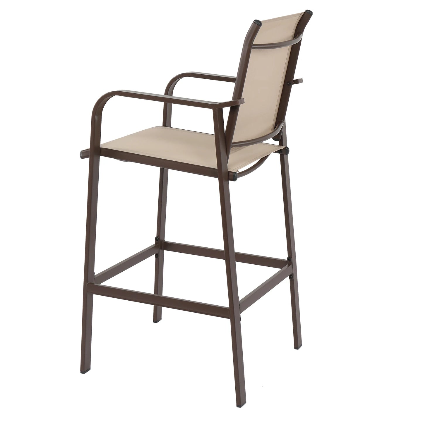 Wrought Iron Brown Frame Beige Cloth Surface Garden Bar Chair