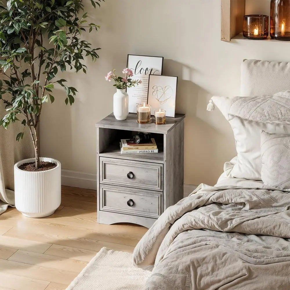 Large Nightstand with Accent Bed Side Table and End Table with Large Open Compartment