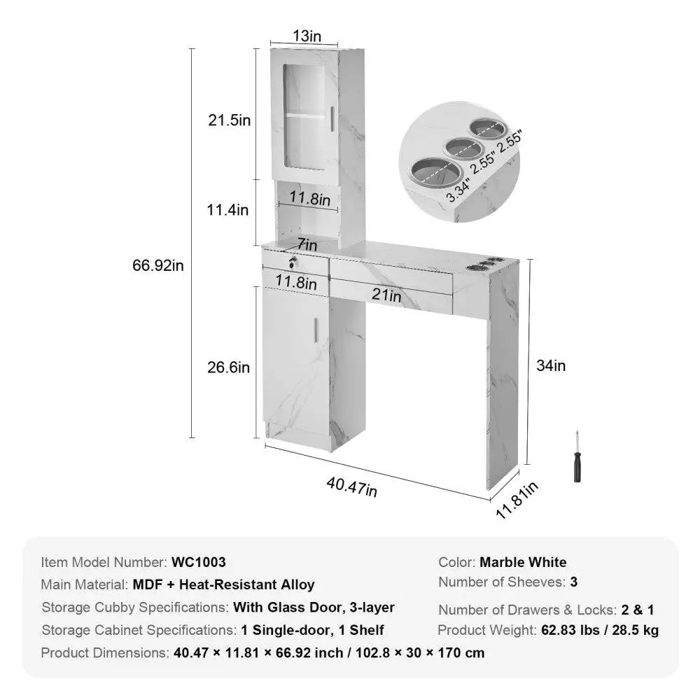 Wall Mounted Salon Storage Unit with Cabinet 3 Shelves