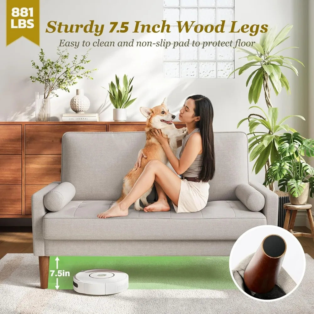 Loveseat Sofa - Solid Wood Legs Mid Century Modern Couch Throw Pillow