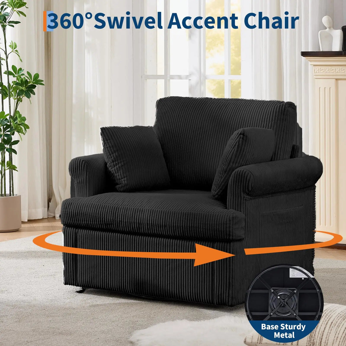 Large Swivel Corduroy Barrel Armchair Accent Chair