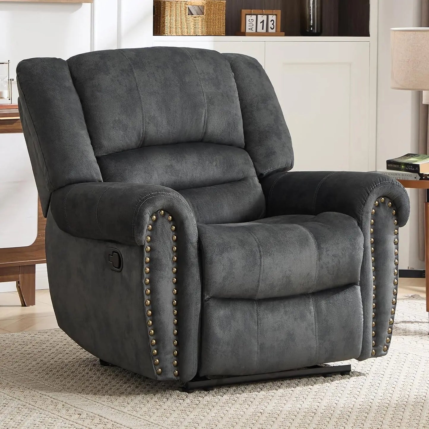 Manual Recliner Chair Comfortable Arms Back Living Room White Grey Custom