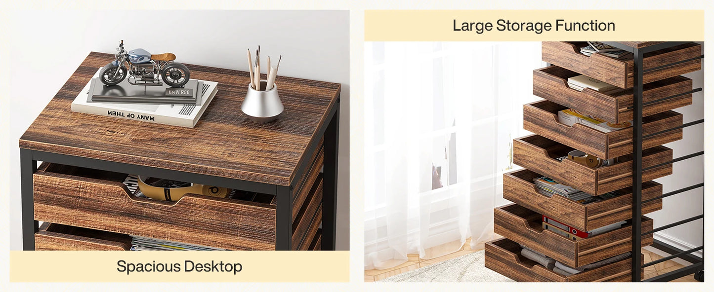 7-Drawer File Cabinet with Drawers & Wheels, Wood Mobile Storage Drawer
