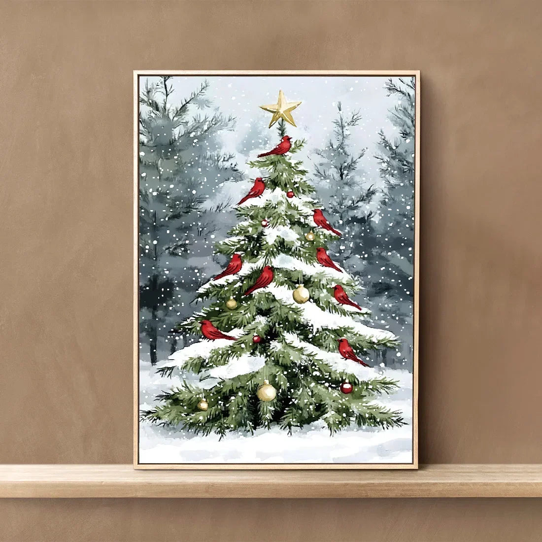 Christmas Tree and Cardinal Canvas Art Print Fade Resistant