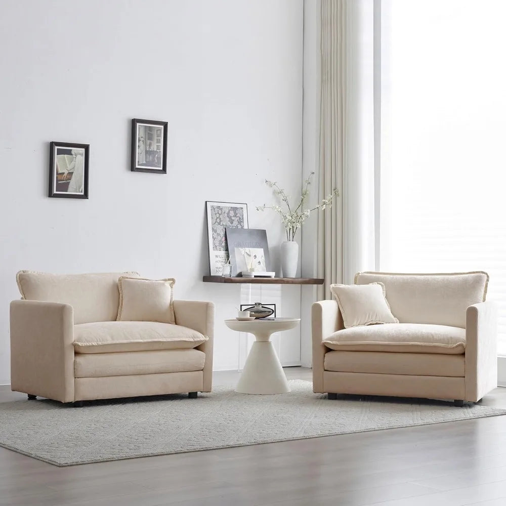 Single Seat Sofa,with Toss Pillow for Living Room Bedroom, Chenille Comfy Deep Upholstered Couch Armchair