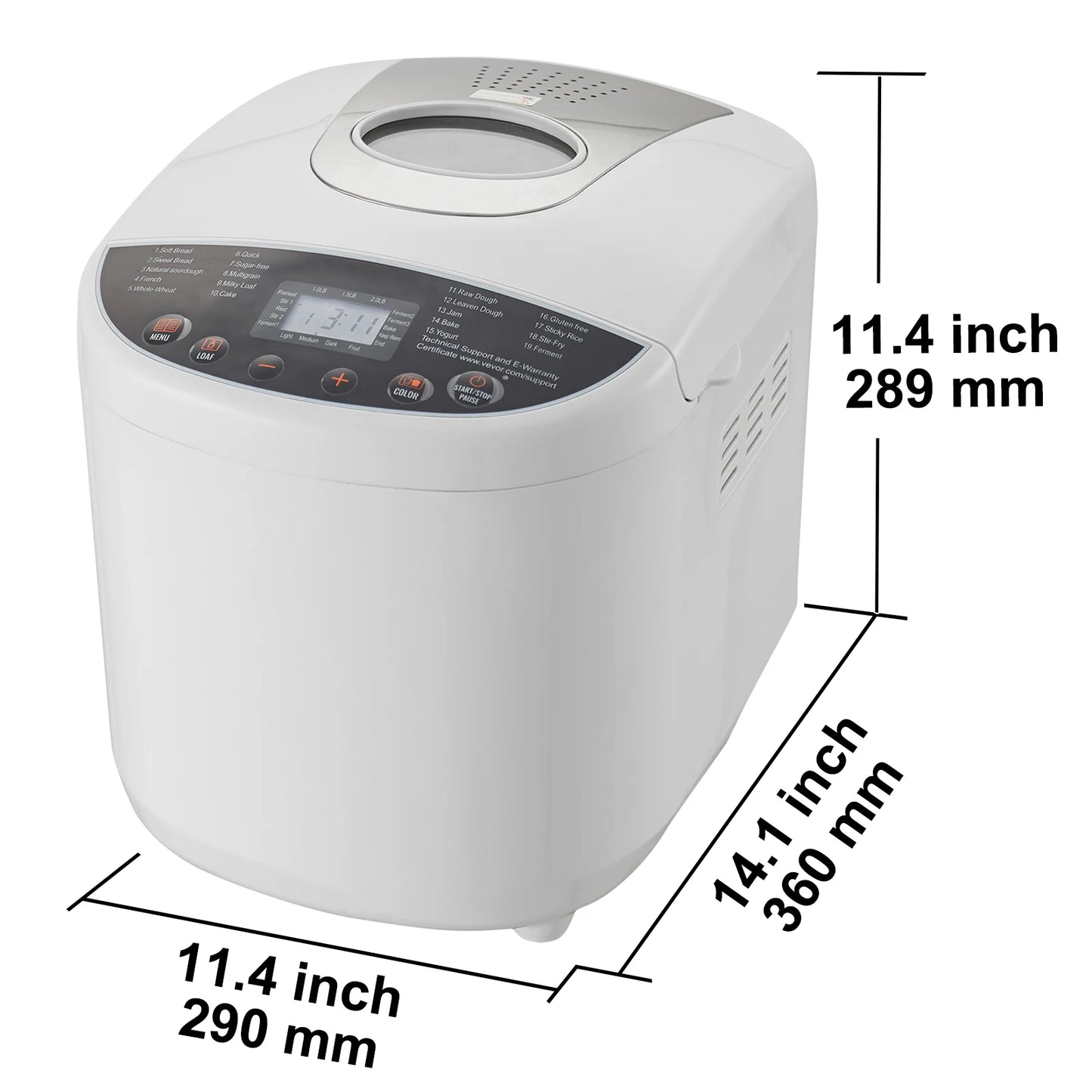 Bread Maker 15-in-1 Dough Machine Nonstick Ceramic Pan Automatic Bread maker with Gluten Free Setting