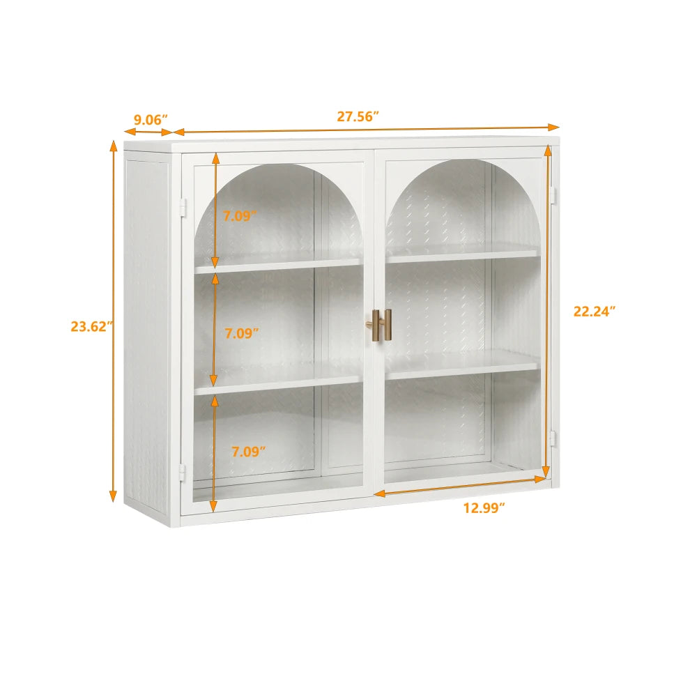 Glass Doors Modern Two-door Wall Cabinet with Featuring Three-tier Storage for Entryway Living Room Bathroom Dining Room