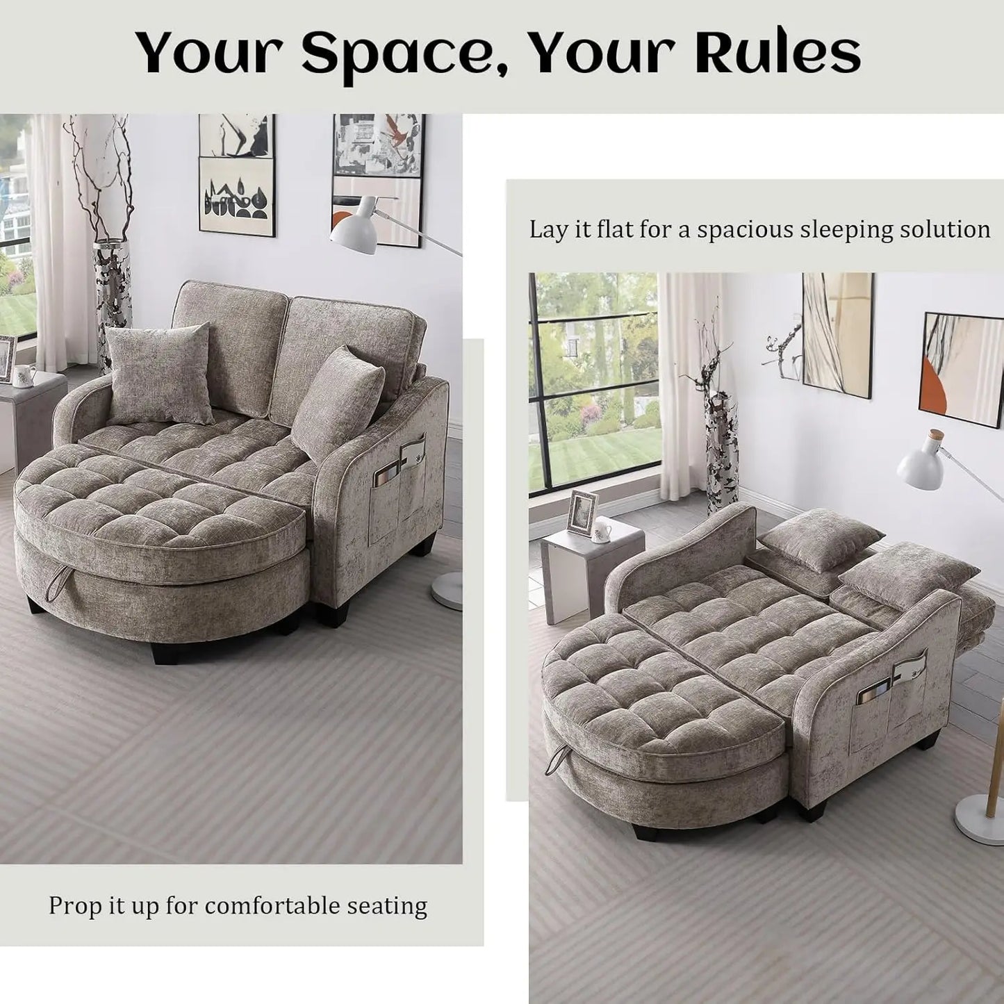 Oversized Curved Chaise Lounge Chair Indoor with Ottoman, 54.8" Cloud Reading Chair Soft Chenille Circle, Customized