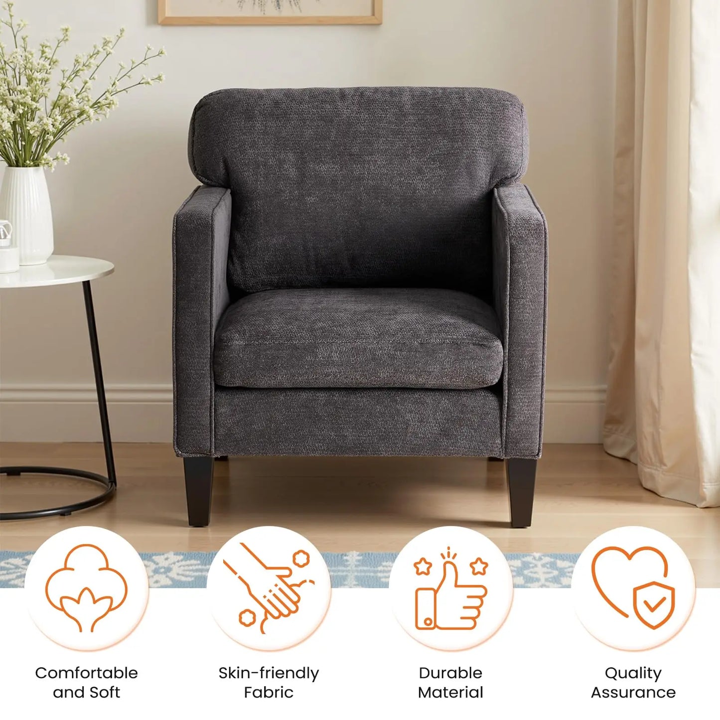 Modern Accent Chairs for Living Room Ergonomic with Armrest and Backrest Lumbar Support Reading Lounge Chair