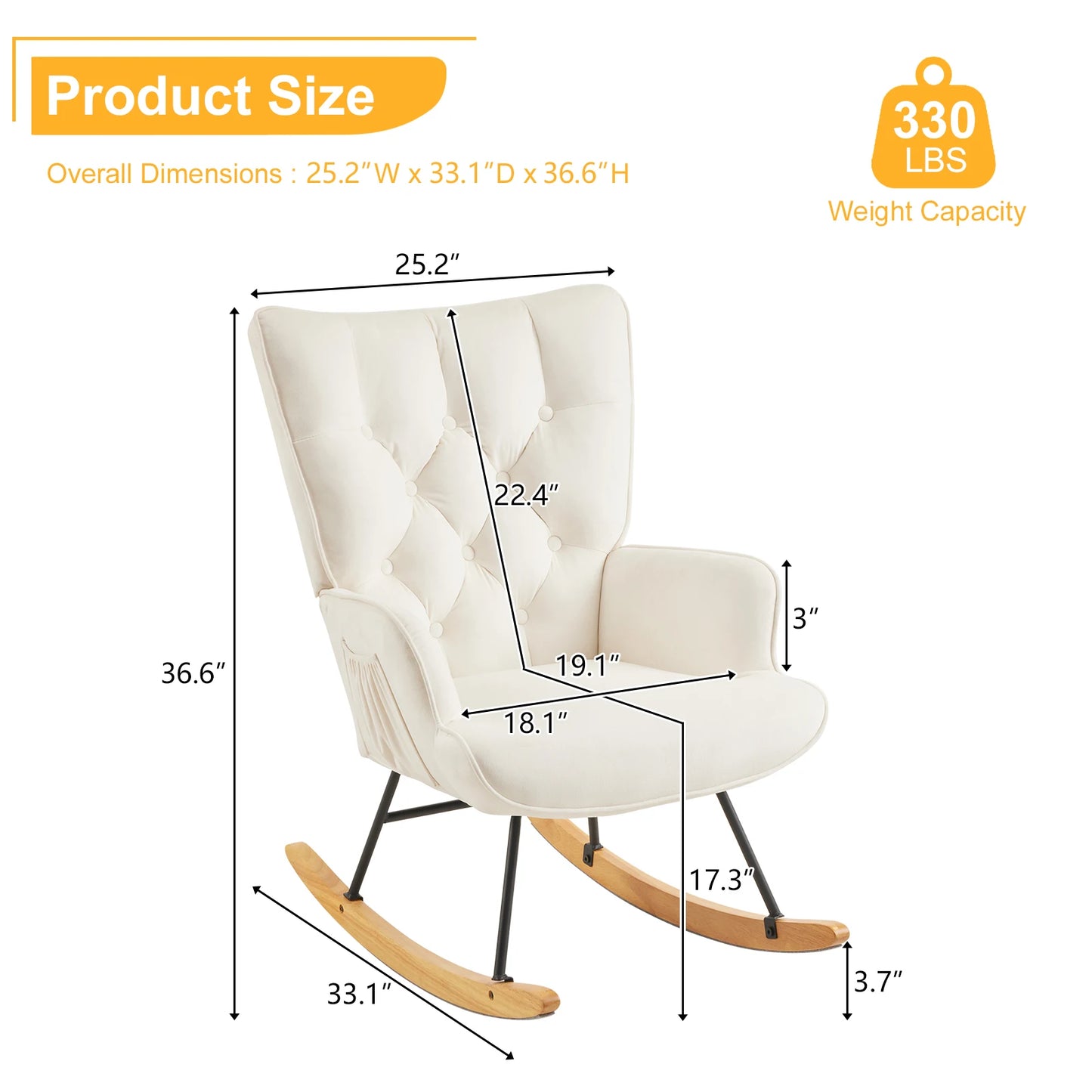 Rocking Chair Nursery,Stylish Modern Rocking Accent Chair Glider Recliner for Living Room Nursery Bedroom, Ivory