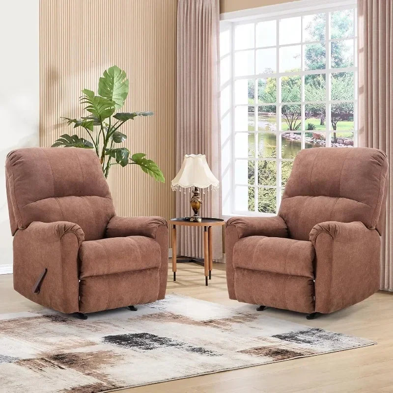 Rocker Recliner Chair for Adults Set of 2,Manual Recliner Chair with Overstuffed Backrest and Armrests,Soft Fabric Manual