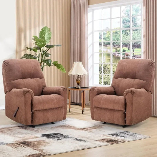 Rocker Recliner Chair for Adults Set of 2,Manual Recliner Chair with Overstuffed Backrest and Armrests,Soft Fabric Manual