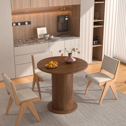Round Dining Table for 2, Modern Farmhouse Kitchen Table, Small Circle Dining Tables with Wood Strip Base, Customized