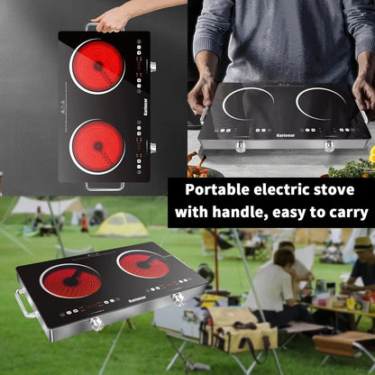 Ceramic Hob 2 Zones, 3200W Plug in Electric Hob with Safety Lock, Knobs Touch Control, 56cm Countertop Freestanding 240V