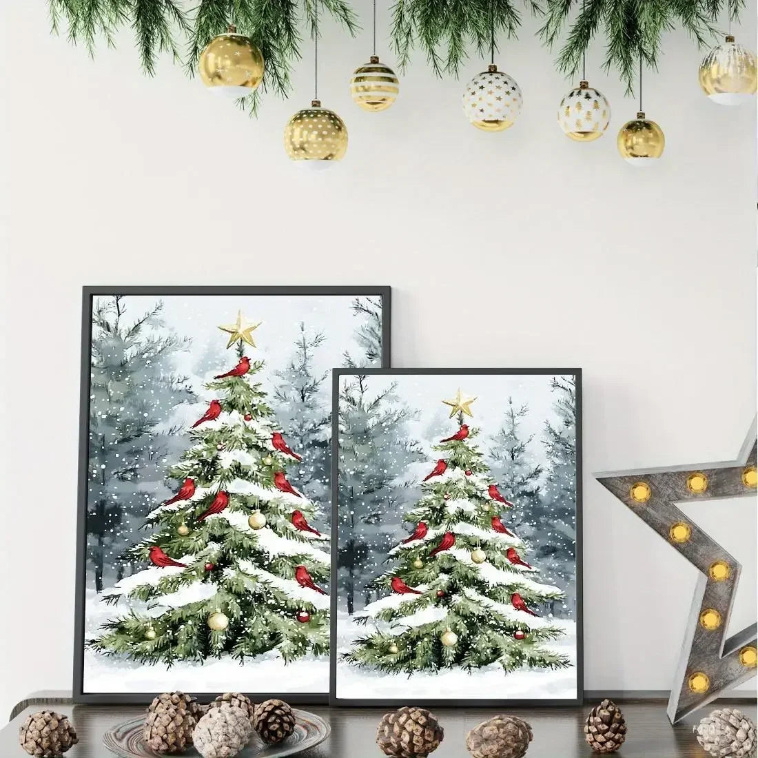 Christmas Tree and Cardinal Canvas Art Print Fade Resistant