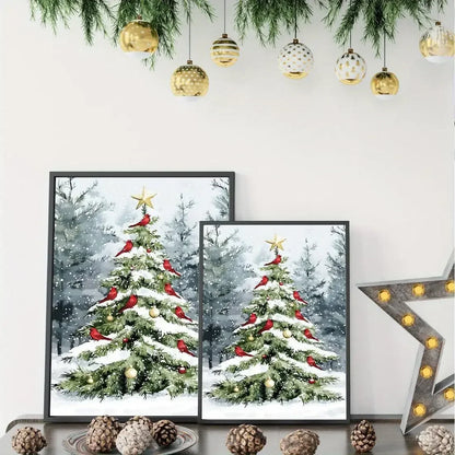 Christmas Tree and Cardinal Canvas Art Print Fade Resistant