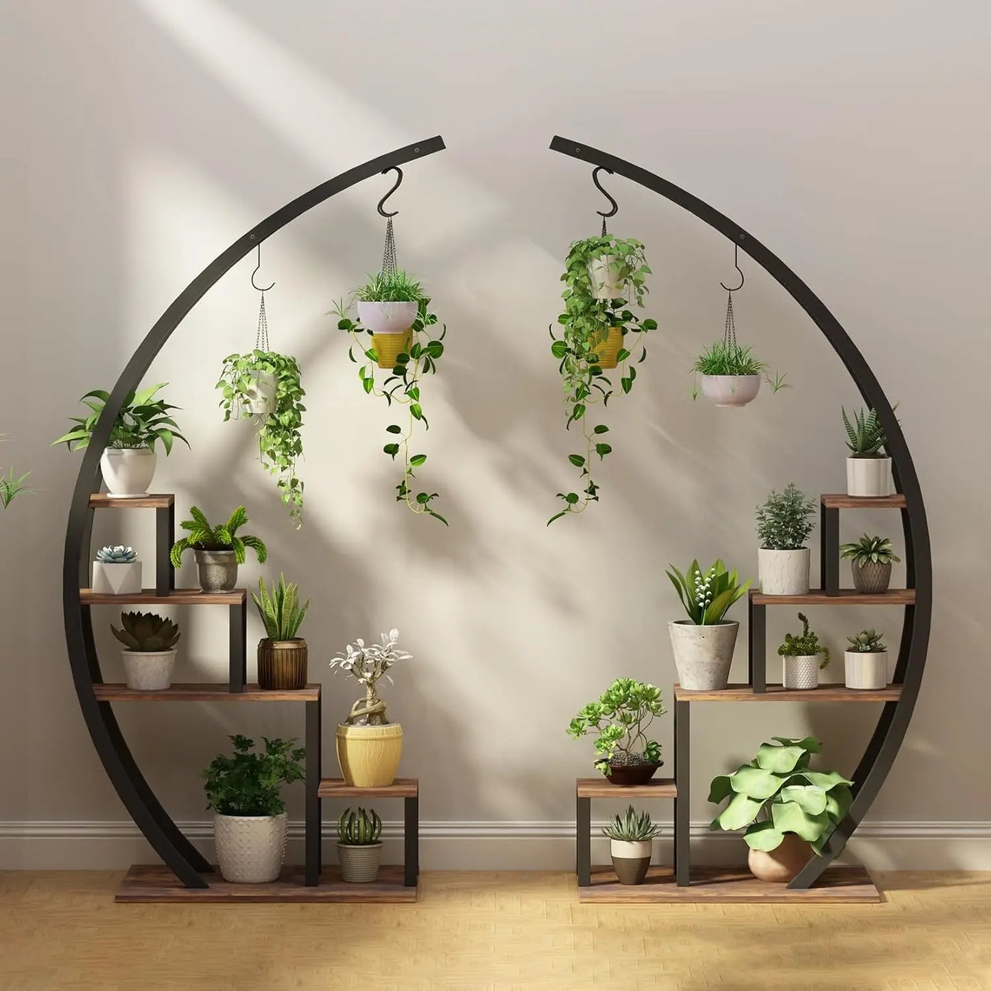 2pcs 5-Tier Metal Plant Stand Indoor Half Moon Shape