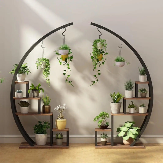 2pcs 5-Tier Metal Plant Stand Indoor Half Moon Shape