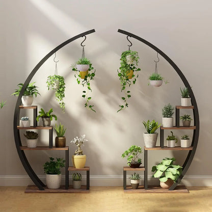 2pcs 5-Tier Metal Plant Stand Indoor Half Moon Shape