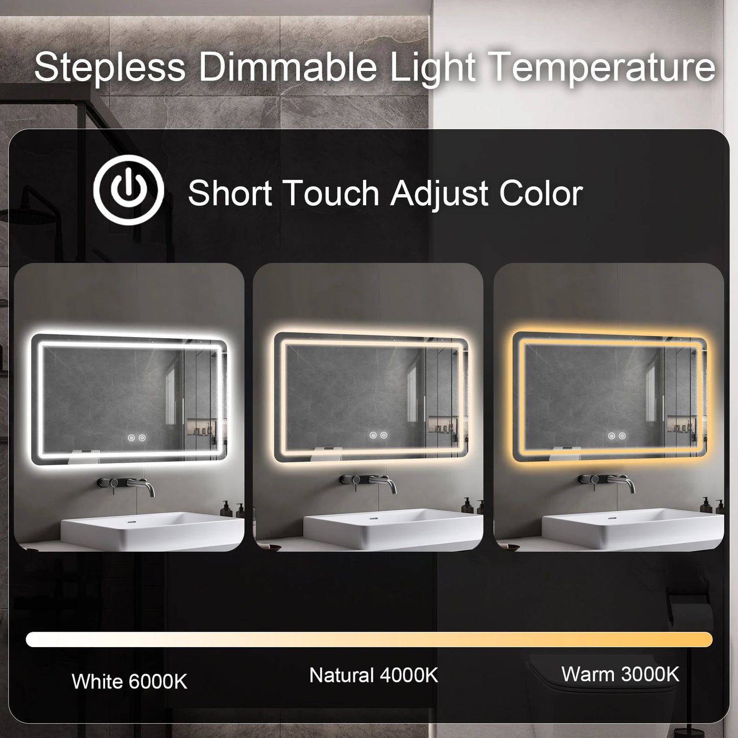 LED Bathroom Mirror Vanity Mirrors with Backlit Lights Fogless Makeup Mirror Wall Mounted with Demister