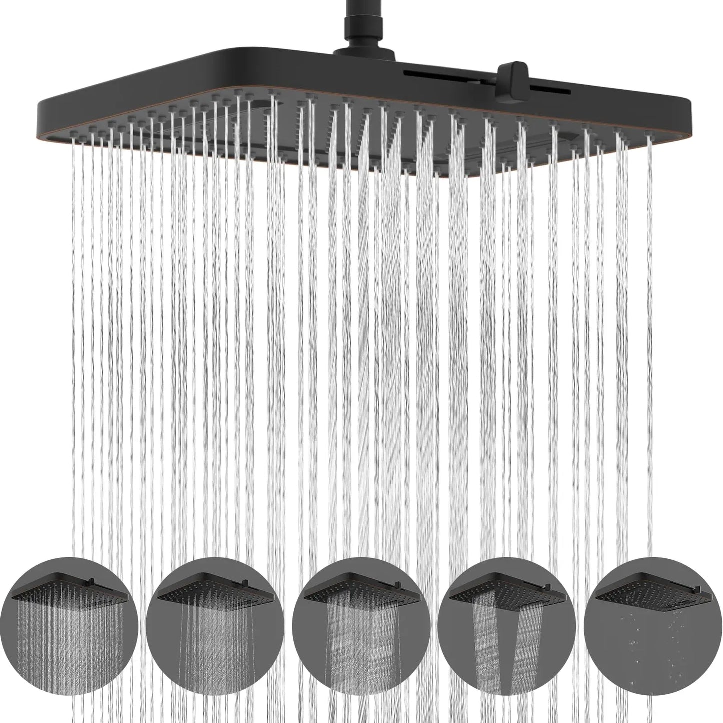 Hibbent 5 Spray Modes Shower Head, 13'' High Pressure Rain Shower Head, Large Rainfall Showerhead, High Flow Waterfall