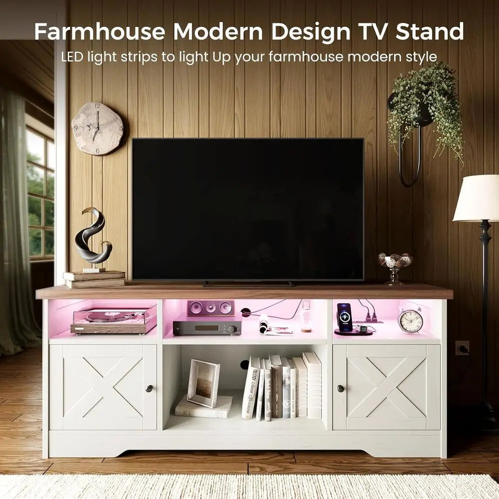 TV Stand Power Outlet & LED Light and Storage