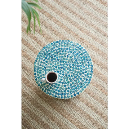 D15x16 Capiz Garden Stool Small Side Tabel Blue Accent Round End Table
