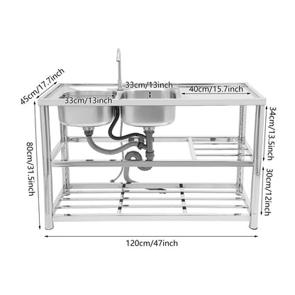 Double-layer Sink Kitchen and Commercial Sink with Drainage Device and Faucet