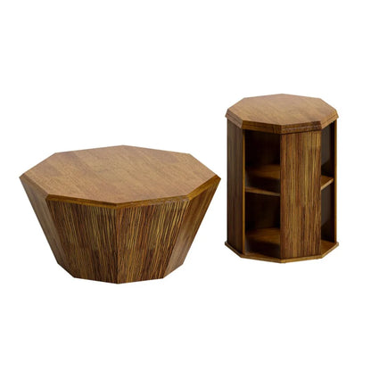 Octagonal Natural Rubber wood Set of Two Coffee Table