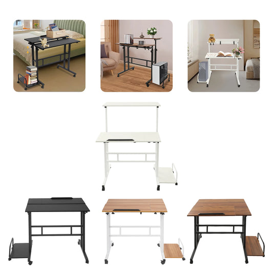 Multi Functional Foldable Desk Modern Computer Desk Adjustable Computer Table with 6 Universal Wheels 20kg Load Capacity