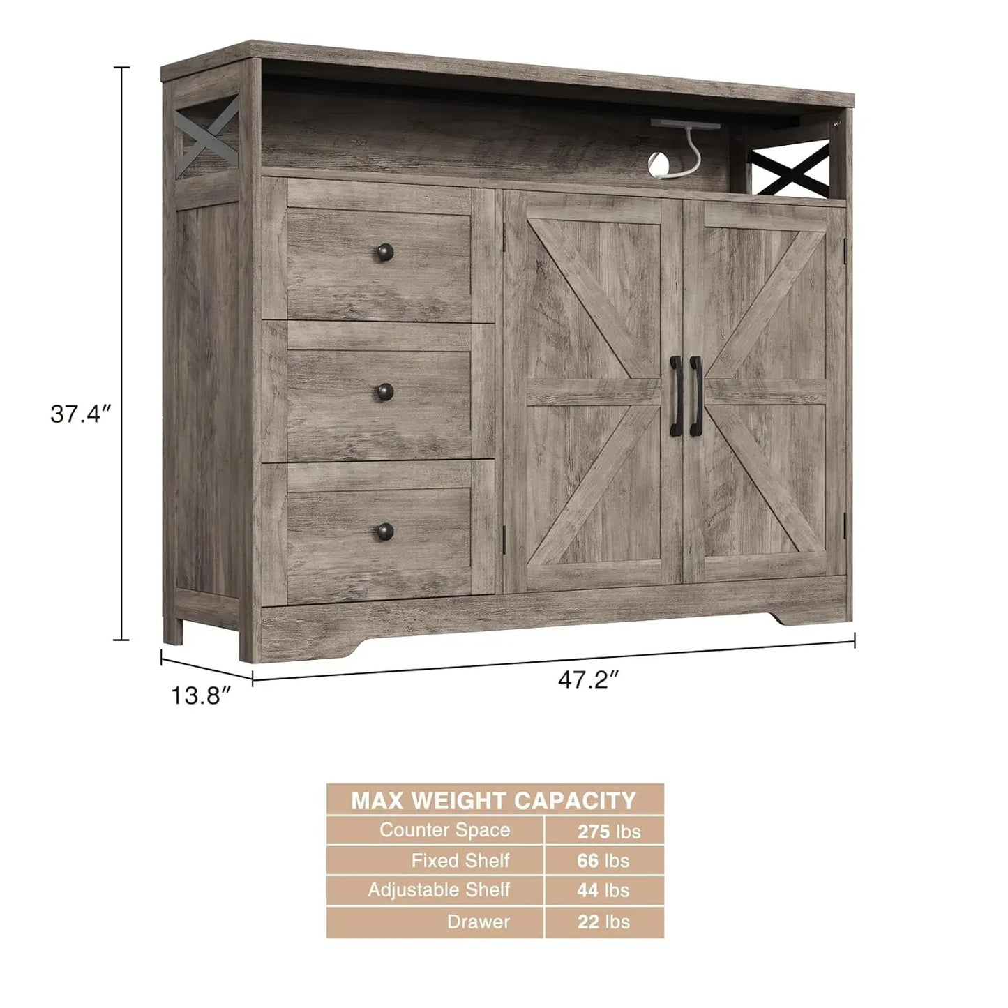 Farmhouse Buffet Storage Cabinet with Drawers & Shelf, Sideboard with Storage, Kitchen Pantry Hutch Cabinet, Customized