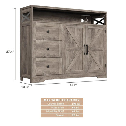 Farmhouse Buffet Storage Cabinet with Drawers & Shelf, Sideboard with Storage, Kitchen Pantry Hutch Cabinet, Customized