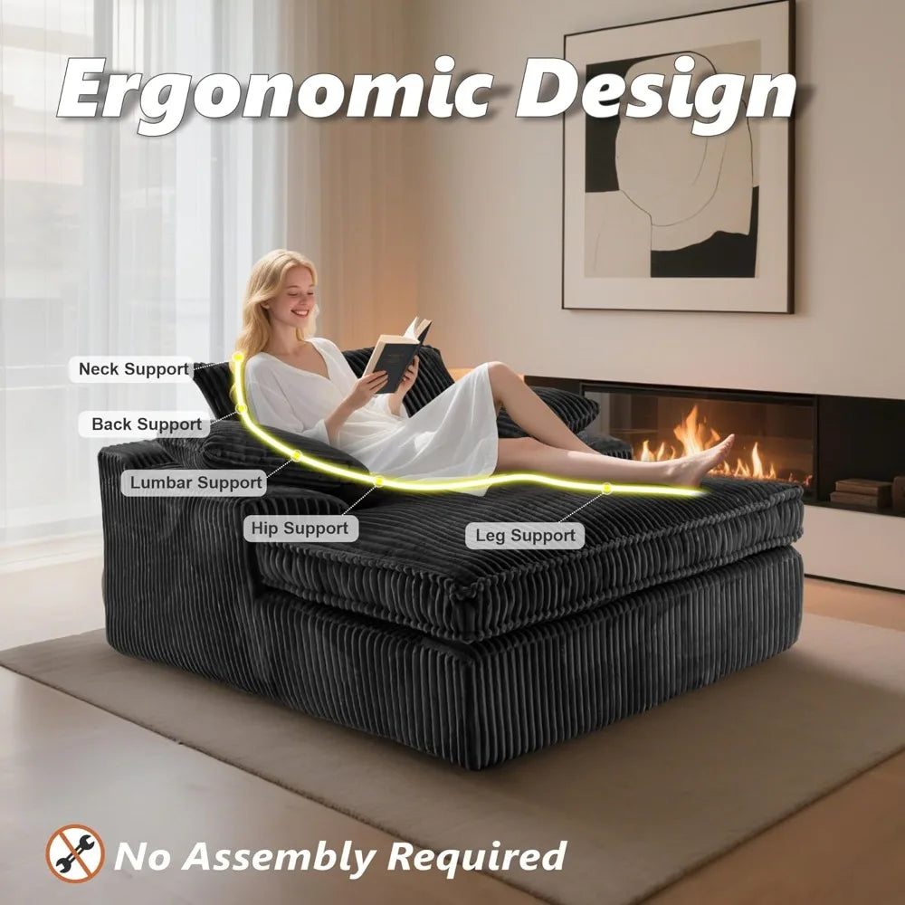 Oversized Chaise Lounge Chair Indoor, Corduroy Upholstered Deep Seat Sofa Couch, Cloud-Soft Boneless