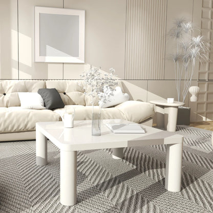 33.5" Square Coffee Tables, 1.54'' Cream White Modern Minimalist