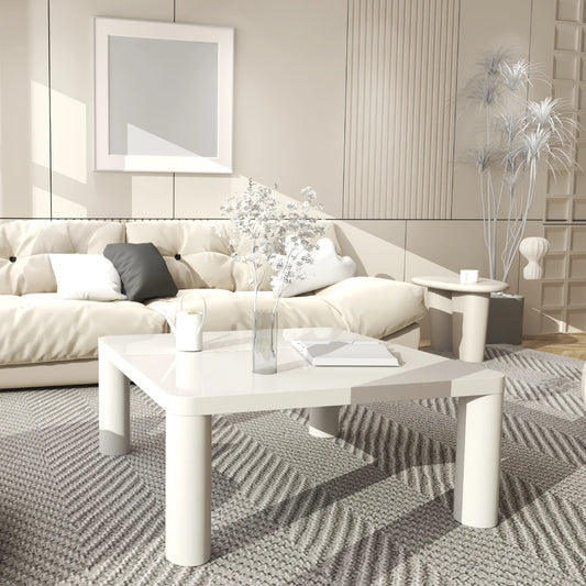 33.5" Square Coffee Tables, 1.54'' Cream White Modern Minimalist