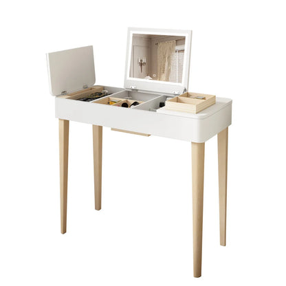 Vanity Mirror with Lights and Solid Wood Legs and Flip-Up High Definition Mirror