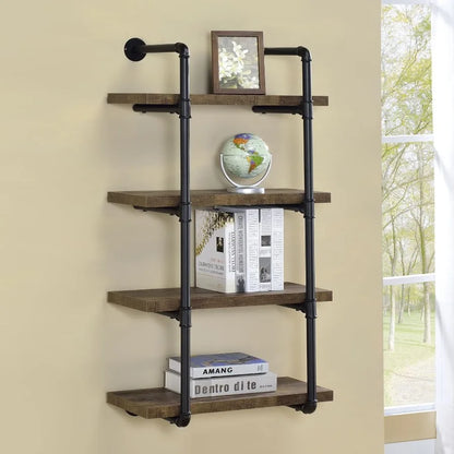 Black and Rustic Oak 4tier Wall Shelf