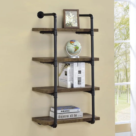 Black and Rustic Oak 4tier Wall Shelf