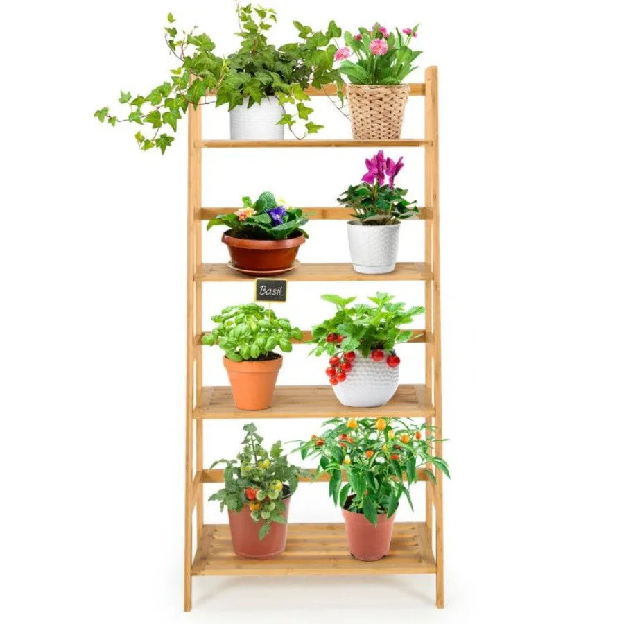 4Tier Bamboo Bookshelf Ladder Shelf Plant Stand Rack