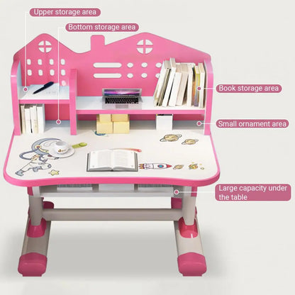 Multi Bookstand Widened Desktop Desk Chair Set Cartoon Pattern Kids Adjustable Height Study Drawer Table with Chair Set