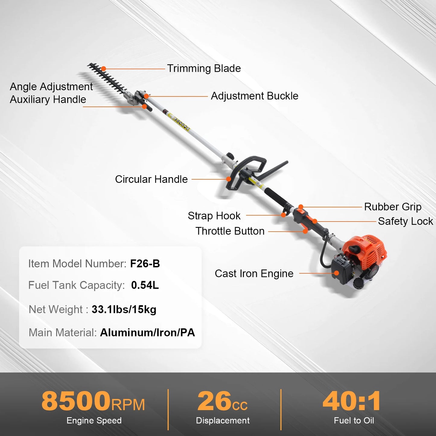 5-in-1 Multi-Functional Trimming Tools Gas Hedge Trimmer Weed Eater String Trimmer Edger Pole Saw Chainsaw Pruner