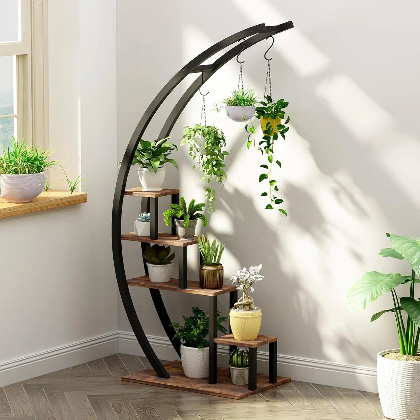 2pcs 5-Tier Metal Plant Stand Indoor Half Moon Shape