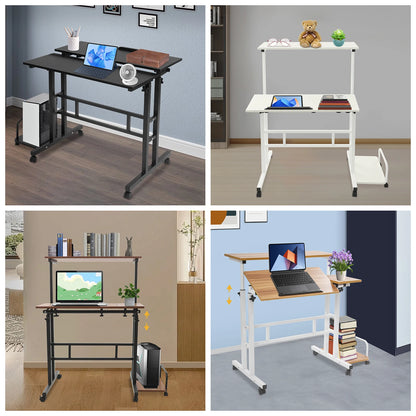 Multi Functional Foldable Desk Modern Computer Desk Adjustable Computer Table with 6 Universal Wheels 20kg Load Capacity